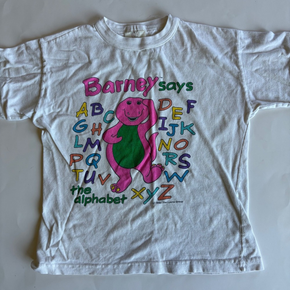 Vintage 1992 Barney Says The Alphabet T-Shirt White Kids 7 Lyons Group 90s USA
